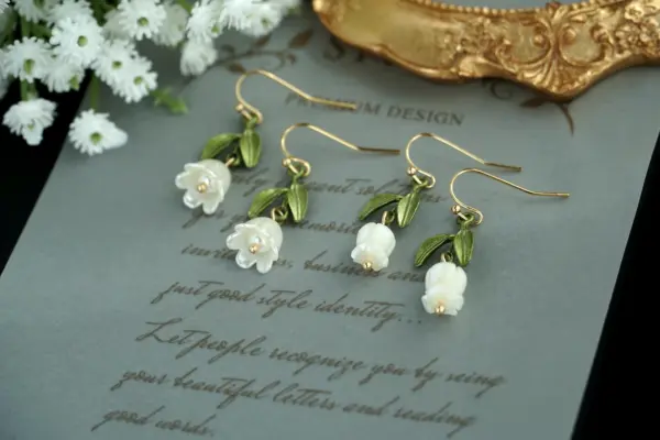 lily of the Valley Flower Earrings Wedding Earrings Bridal earrings Fairy earrings christmas gift Cottagecore Dangle Flower Earrings1001 - Image 2